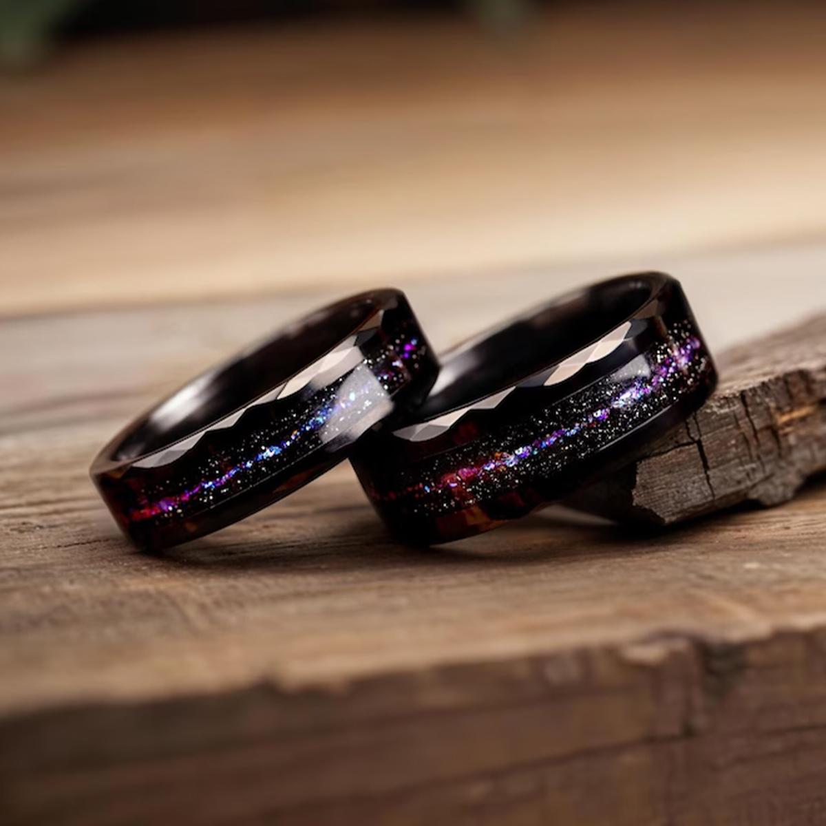 8mm/6mm Black Tungsten Carbide Rings, Men's Wedding Bands, Galaxy Rings, Engagement & Wedding Rings, Promise Rings, Couple's Rings-4