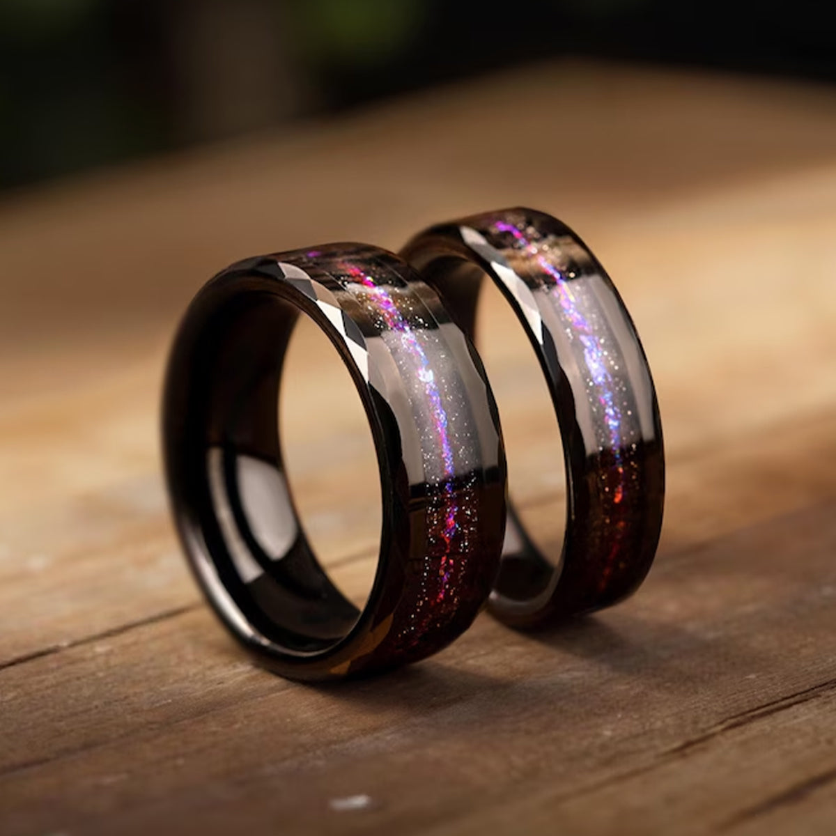 8mm/6mm Black Tungsten Carbide Rings, Men's Wedding Bands, Galaxy Rings, Engagement & Wedding Rings, Promise Rings, Couple's Rings-zoom-3