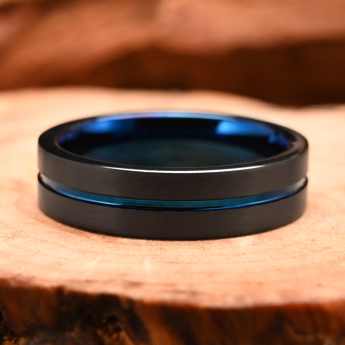 Black & Blue Tungsten Carbide Ring (4mm/6mm/8mm) – Brushed Men’s Wedding Band, Comfort Fit Promise Ring-zoom-7