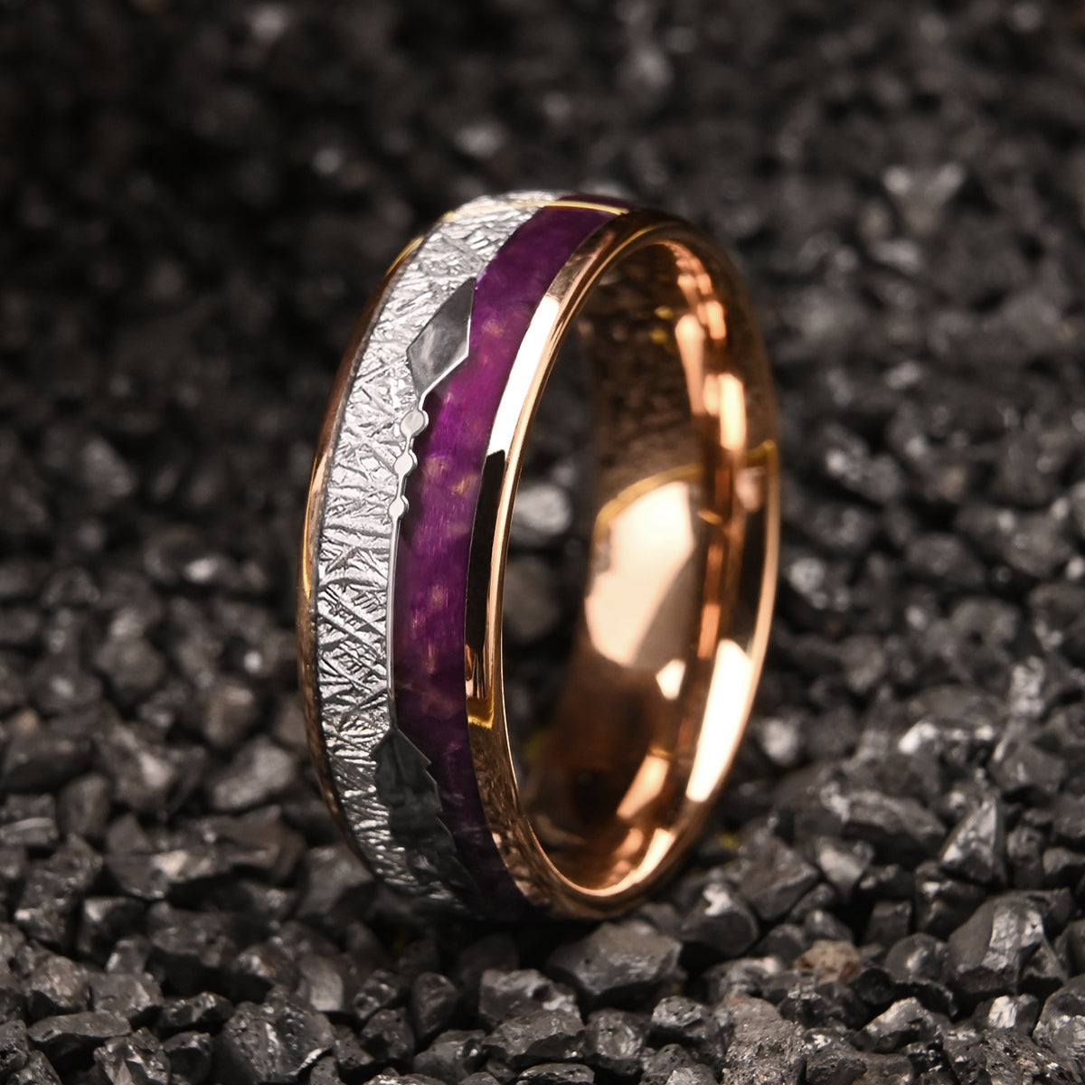 8MM/6MM Rose Gold Tungsten Carbide Ring, Men's Wedding Bands, Cupid's Arrow Ring, Couple's Engagement & Wedding Rings, Promise Ring.-7