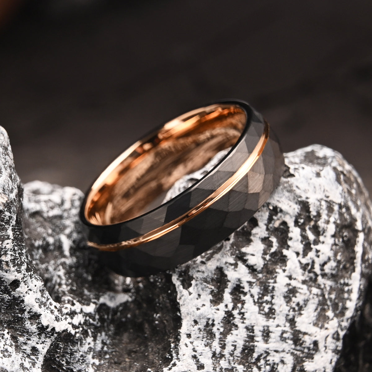 8mm Rose Gold Hammered Tungsten Carbide Ring Men's Wedding Bands Couples Ring Wedding Ring-3