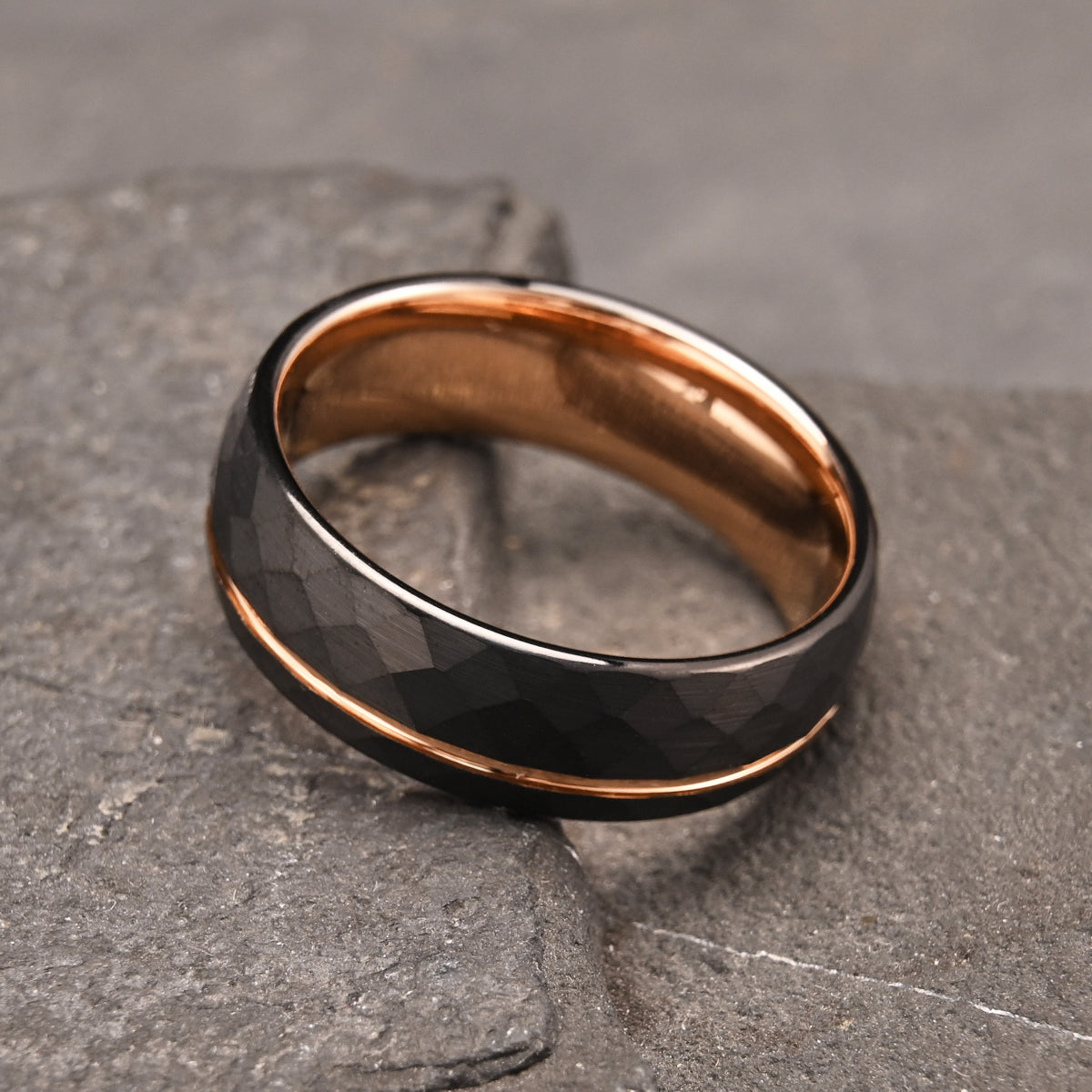 8mm Rose Gold Hammered Tungsten Carbide Ring Men's Wedding Bands Couples Ring Wedding Ring-zoom-4