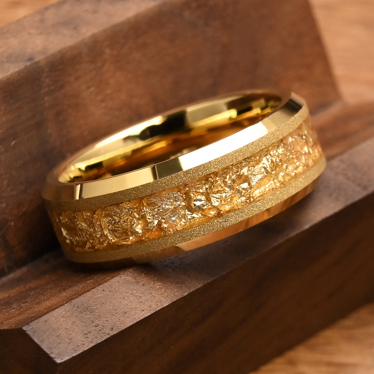 Gold Men's Wedding Band, Unique Tungsten Ring, Yellow Gold Ring with Gold Foil Inlay, Mens Ring, Mens Wedding Band, Wedding Ring, Mens Band
