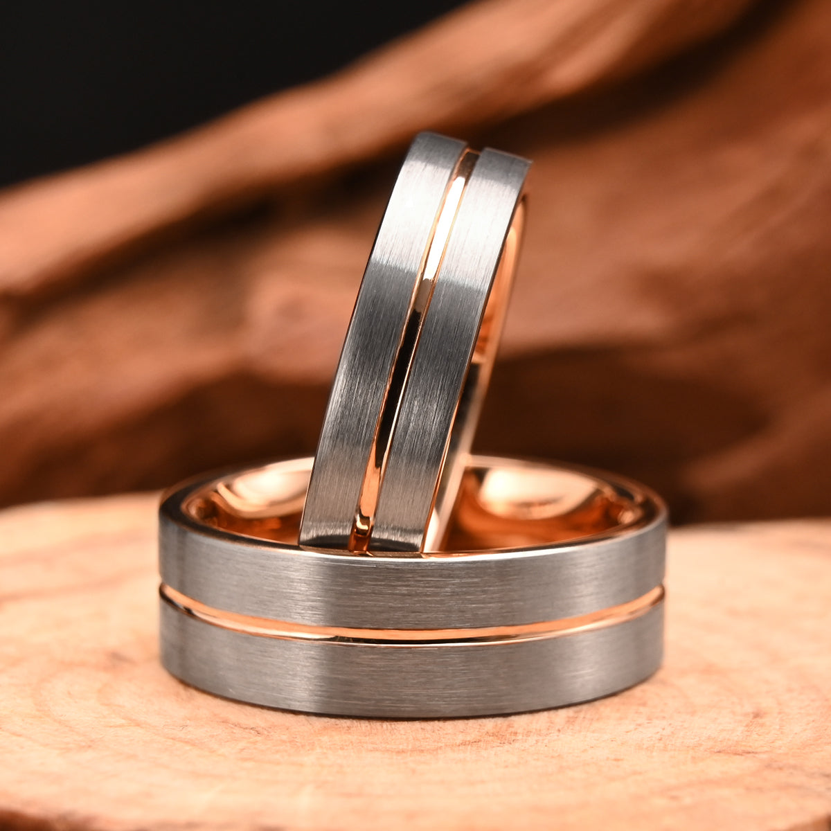8mm/6mm Rose Gold Tungsten Carbide Ring, Men's Wedding Bands, Couple's Rings, Engagement & Wedding Rings-3