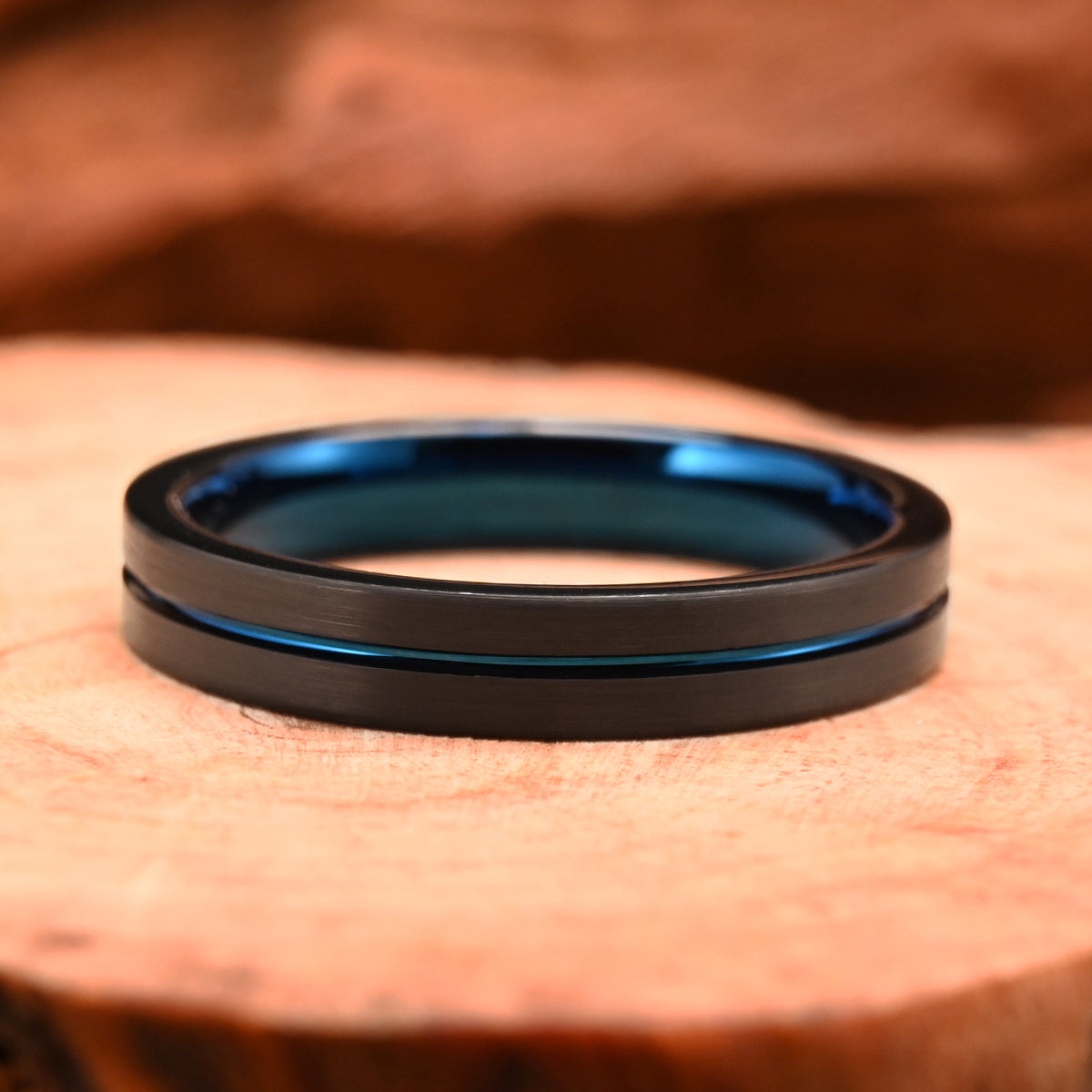 Black & Blue Tungsten Carbide Ring (4mm/6mm/8mm) – Brushed Men’s Wedding Band, Comfort Fit Promise Ring-8