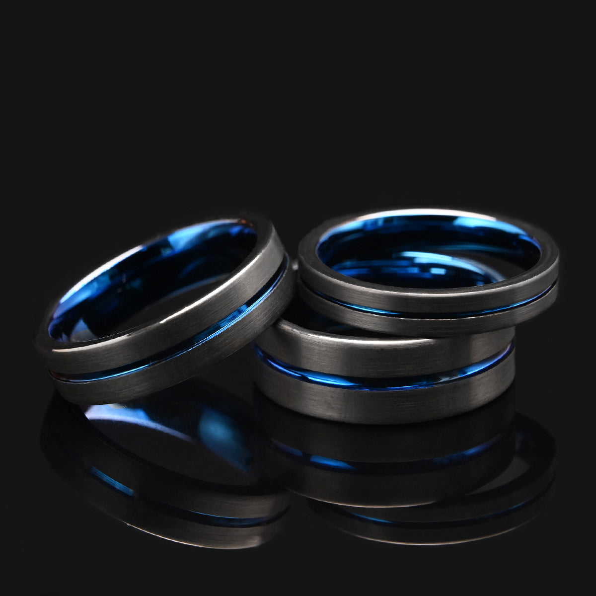 Black & Blue Tungsten Carbide Ring (4mm/6mm/8mm) – Brushed Men’s Wedding Band, Comfort Fit Promise Ring-4