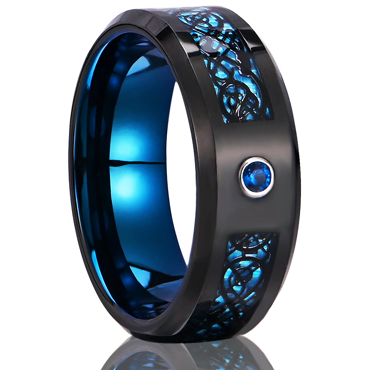 8mm Black Tungsten Carbide Ring, Men's Wedding Ring, Set With Blue Zircon, Engagement & Wedding Ring, Promise Ring-1