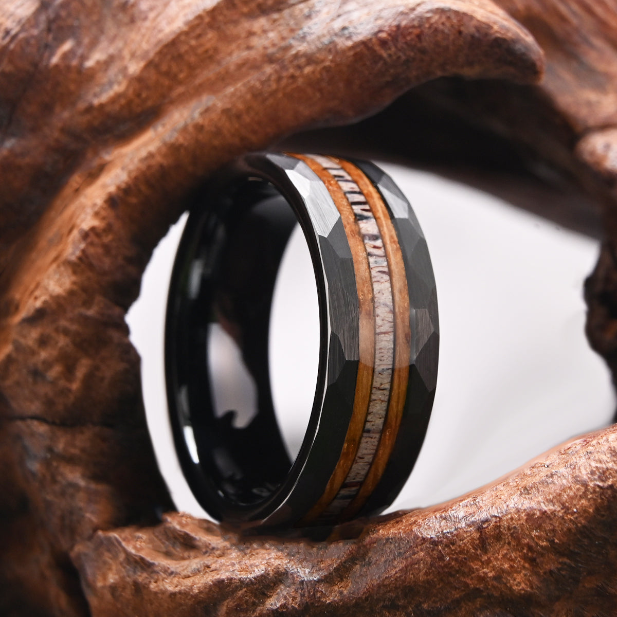 8MM Black Tungsten Carbide Ring Set With Deer Antler Men's Wedding Ring Fashion Jewelry Engagement Ring Wedding Ring-5