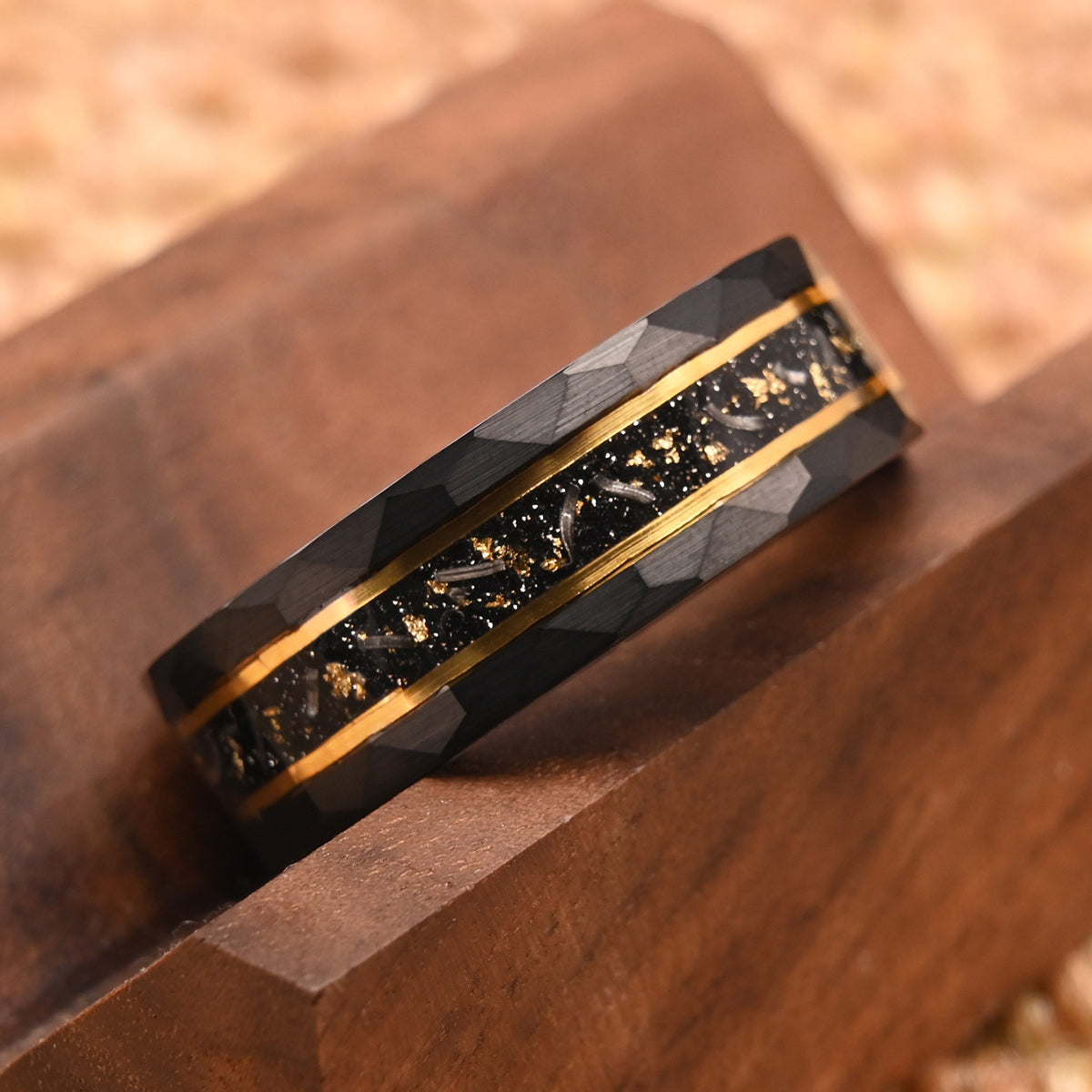 8mm Black Tungsten Carbide Ring, Men's Wedding Bands, Inlaid With Gold Foil, Engagement & Wedding Ring, Promise, Rings-zoom-2