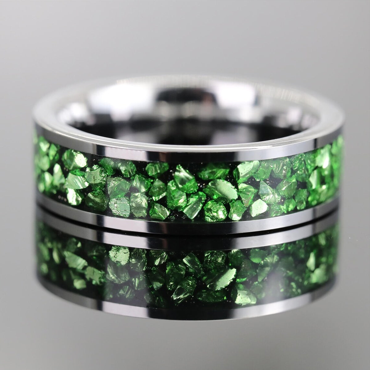 6Mm Silver Tungsten Carbide Ring Couples Ring Inlaid With Green Crystal Womens Fashion Jewelry Men's Wedding Bands Engagement Ring Wedding Ring-zoom-2