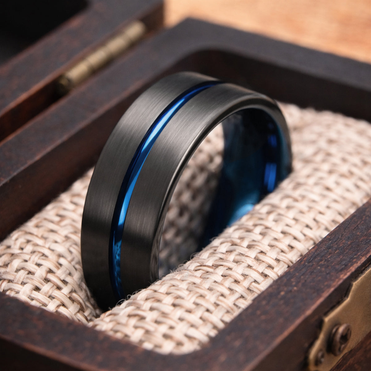 Black & Blue Tungsten Carbide Ring (4mm/6mm/8mm) – Brushed Men’s Wedding Band, Comfort Fit Promise Ring-zoom-11