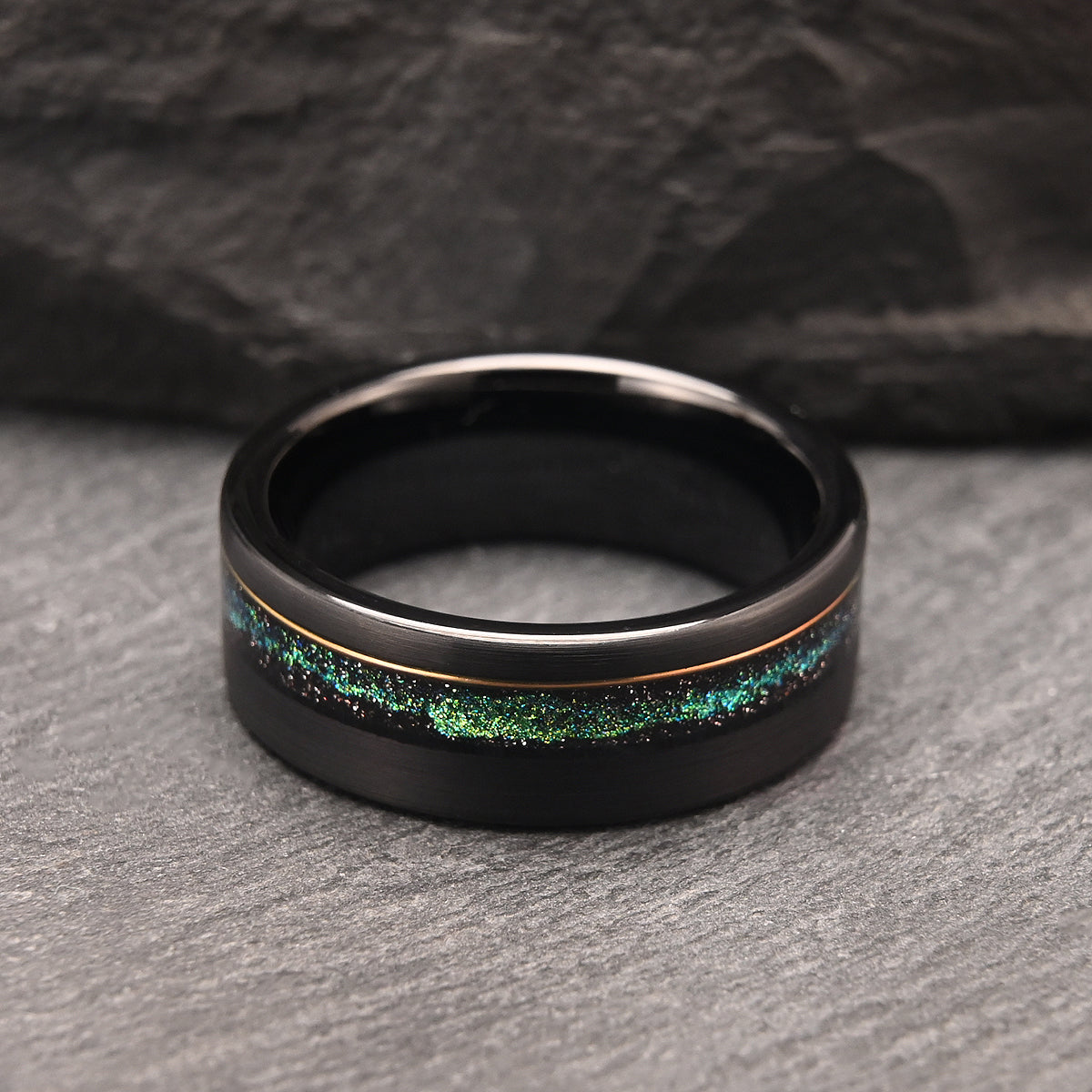 8MM Black Tungsten Carbide Ring Men's Wedding Bands Inlaid with quicksand, Engagement & Wedding Ring, Promise Ring Galaxy Rings-zoom-4