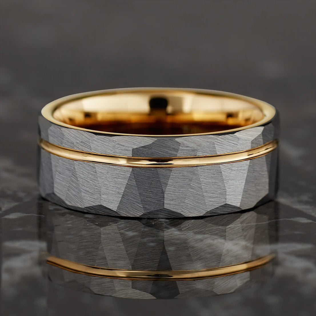 8Mm Gold Tungsten Carbide Ring Hammered Rings Men’s Wedding Bands Classic Men’s Jewelry Engagement Ring Wedding Ring-3