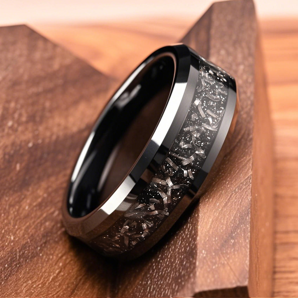 8mm Black Tungsten Carbide Ring, Men's Wedding Bands, Meteorite Ring, Wedding Ring, Engagement Ring-4