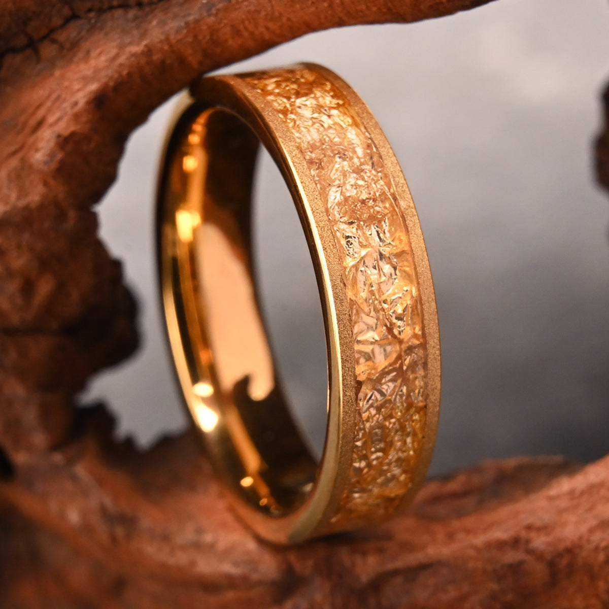 6MM Gold Color Tungsten Carbide Ring Men's Wedding Bands inlaid with Gold Foil 18K Gold Plated Men's ring, wedding engagement rings-3