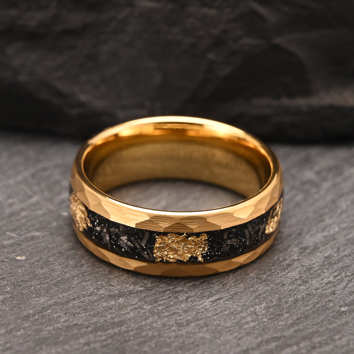 8MM Gold Color Tungsten Carbide Rin Men's Wedding Bands, Inlaid with Gold Leaf Meteorite, Engagement & Wedding Rings, Meteorite Ring, Promise Ring-6