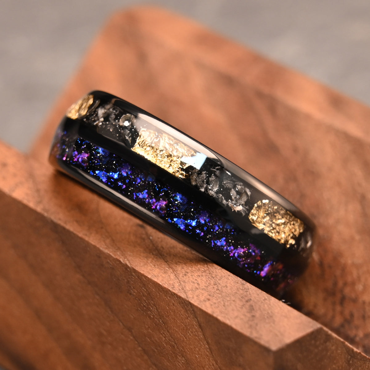 Bague en carbure de tungstène noir 8 mm, style galaxie, alliance pour homme, bague de fiançailles, bague de promesse.-3