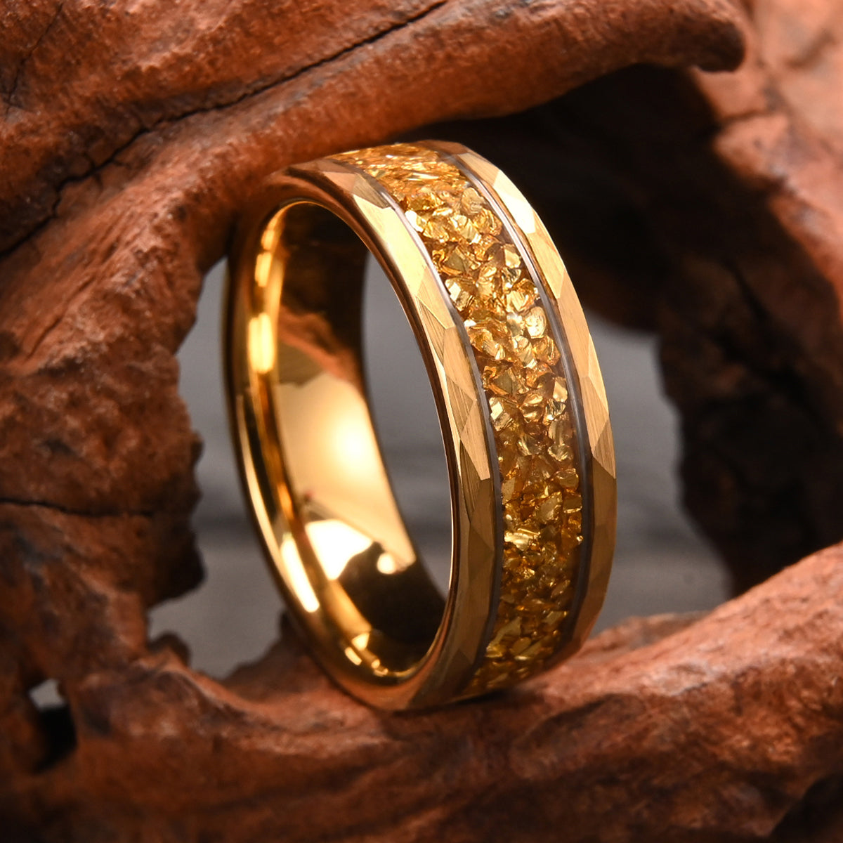 8mm Gold Color Tungsten Carbide Ring, Men's Wedding Bands, Inlaid With Gold Foil, Engagement & Wedding Rings, Comfort Fit-4