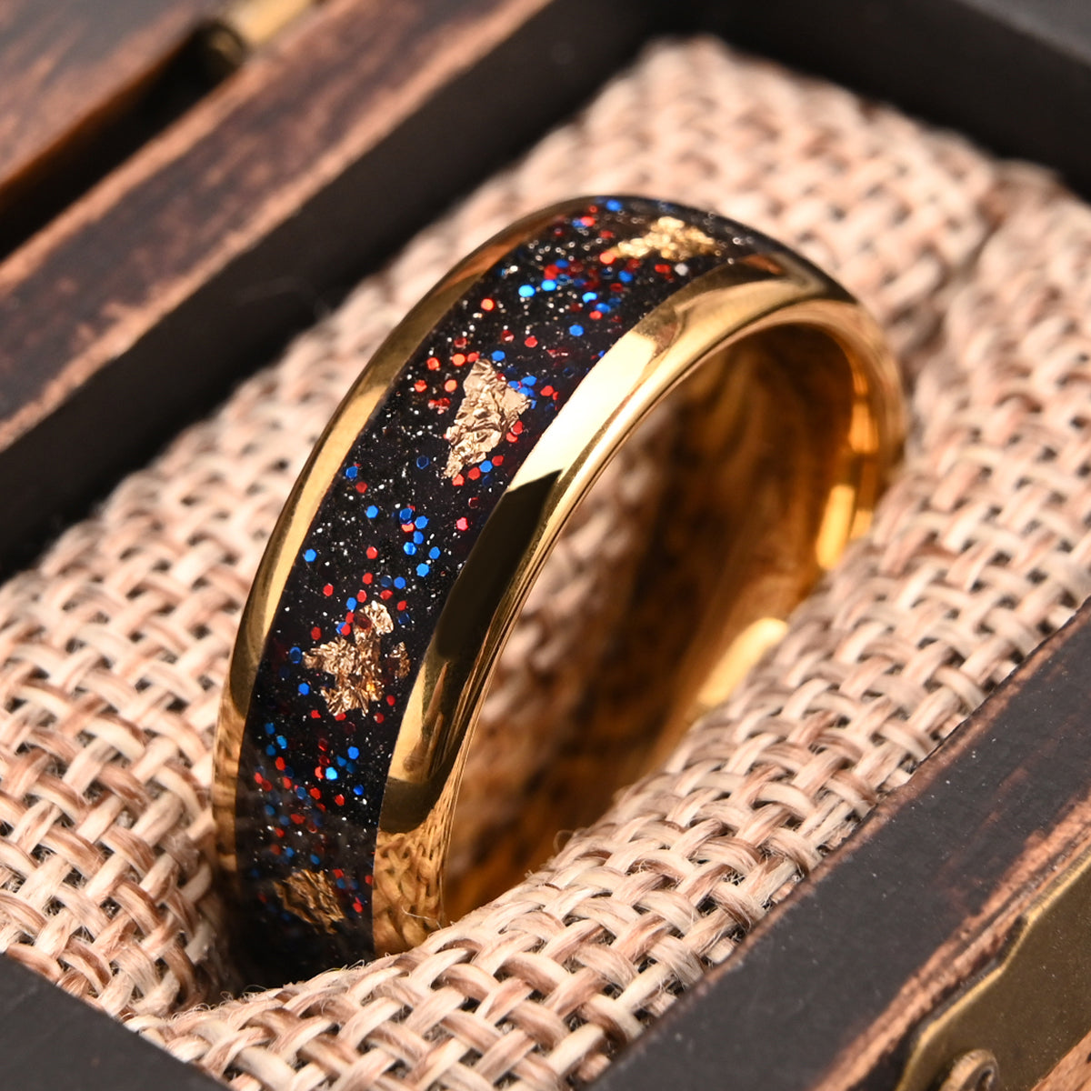 8MM/6MM Gold Color Tungsten Carbide Rings Men's Wedding Bands, Inlaid With Gold Foil And Opal Couples Promise Ring-zoom-4
