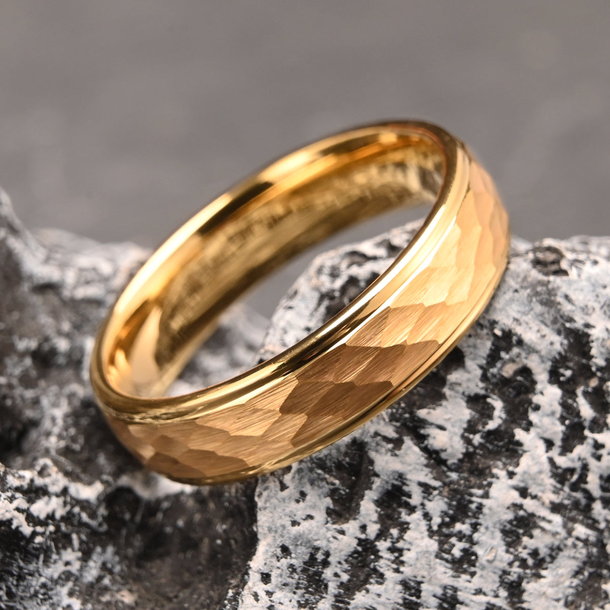6MM/8MM Gold Hammered Tungsten Carbide Ring – Comfort Fit Men’s Wedding Bands, Engagement Promise Rings-8