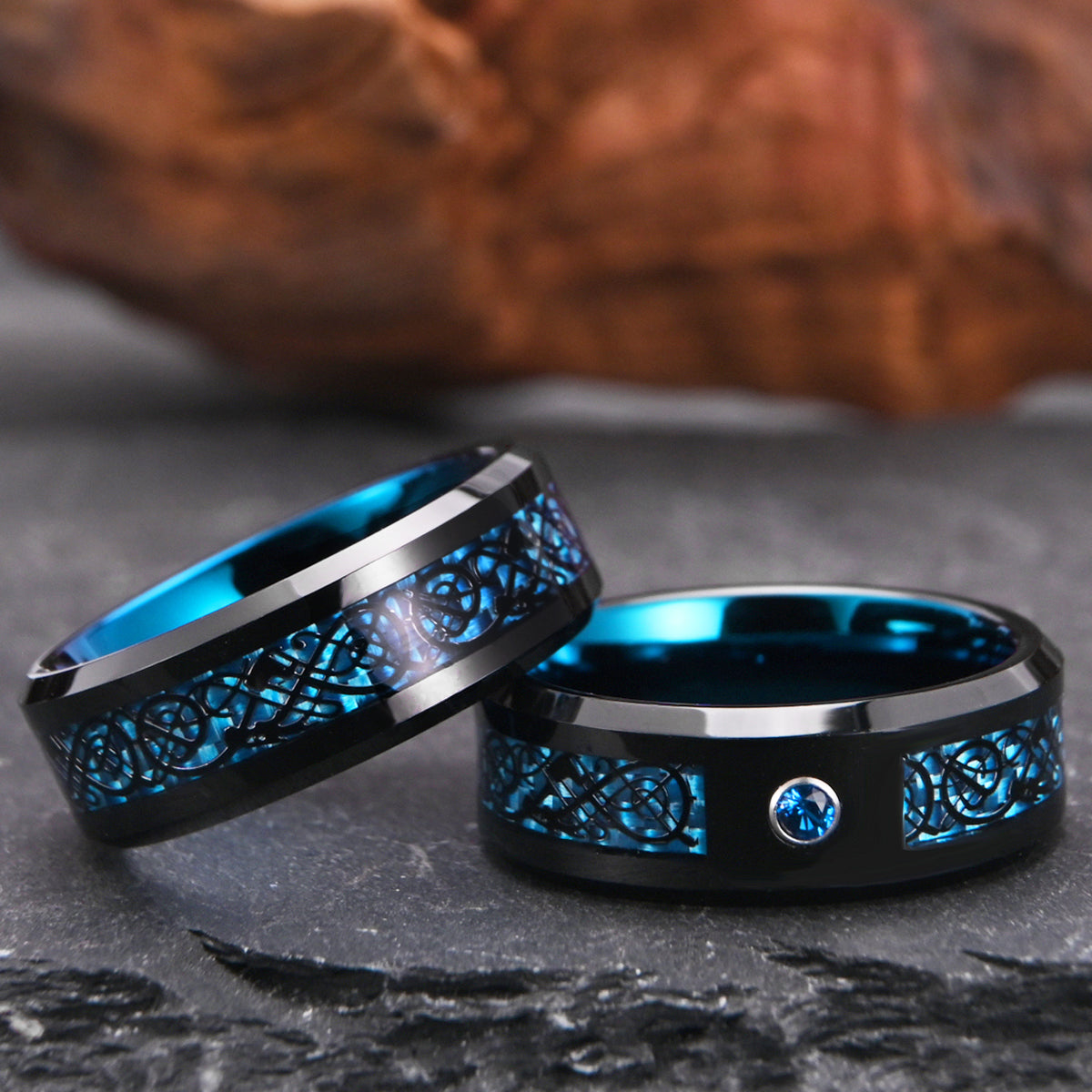 8mm Black Tungsten Carbide Ring, Men's Wedding Ring, Set With Blue Zircon, Engagement & Wedding Ring, Promise Ring-3