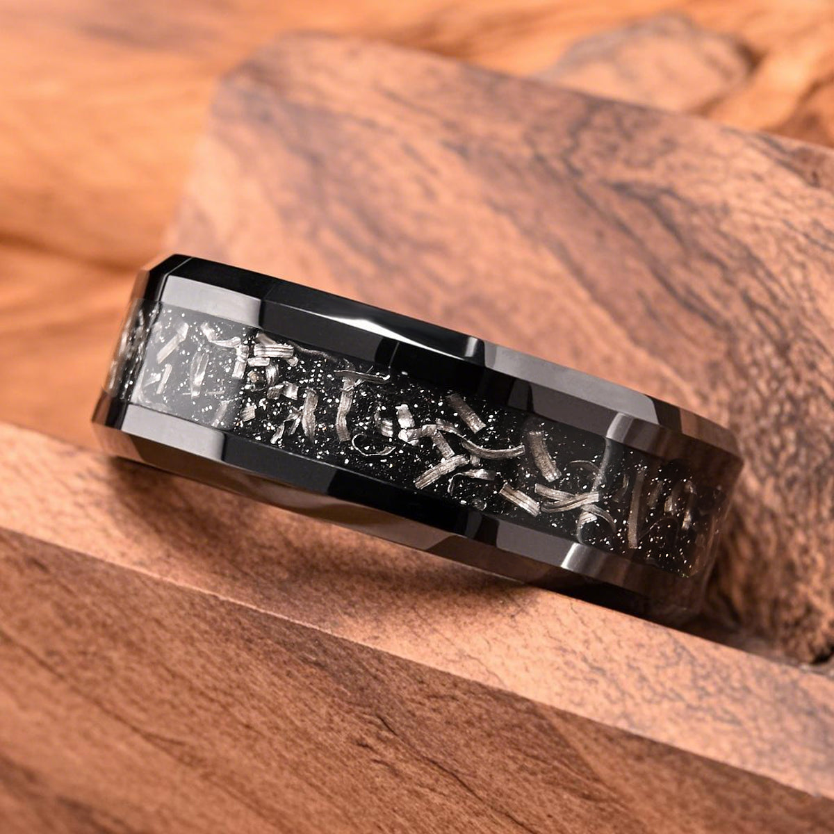 8mm Black Tungsten Carbide Ring, Men's Wedding Bands, Meteorite Ring, Wedding Ring, Engagement Ring-zoom-5
