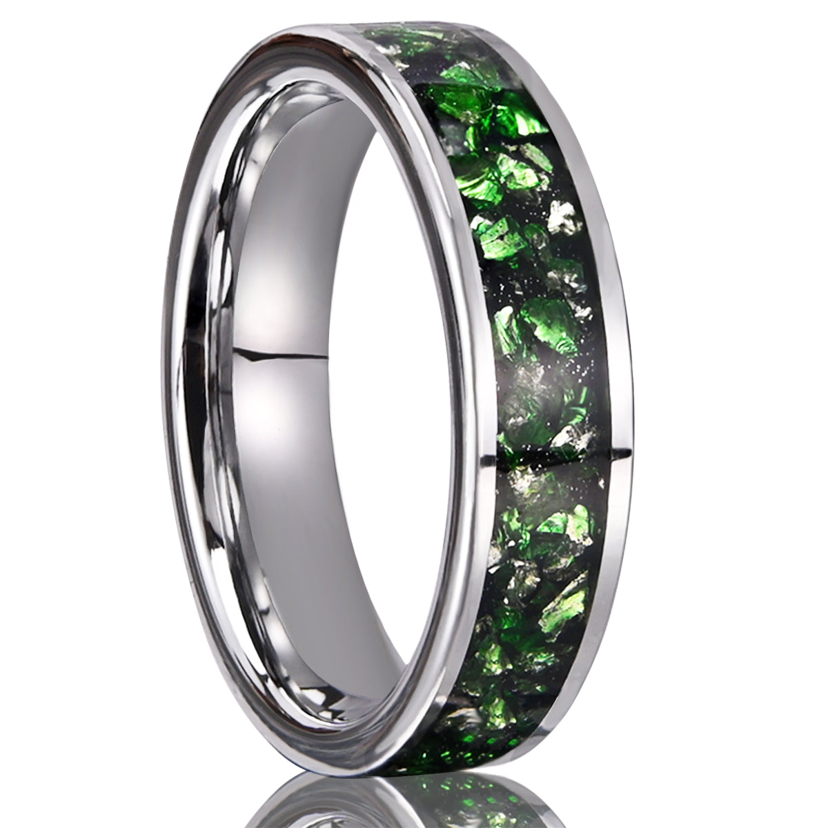 6Mm Silver Tungsten Carbide Ring Couples Ring Inlaid With Green Crystal Womens Fashion Jewelry Men's Wedding Bands Engagement Ring Wedding Ring-zoom-1