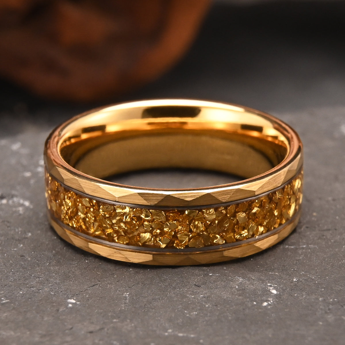 8mm Gold Color Tungsten Carbide Ring, Men's Wedding Bands, Inlaid With Gold Foil, Engagement & Wedding Rings, Comfort Fit-3