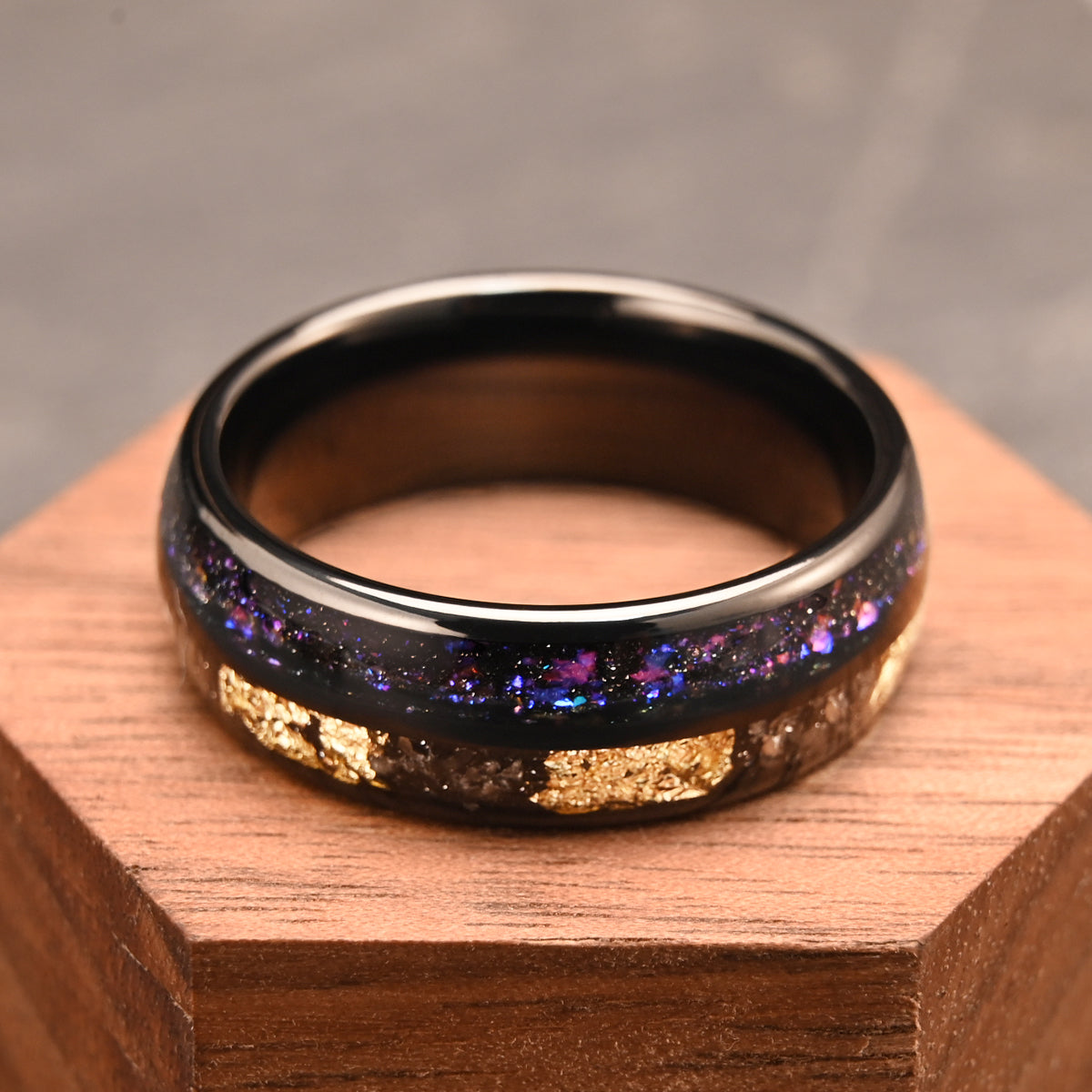 Bague en carbure de tungstène noir 8 mm, style galaxie, alliance pour homme, bague de fiançailles, bague de promesse.-zoom-4