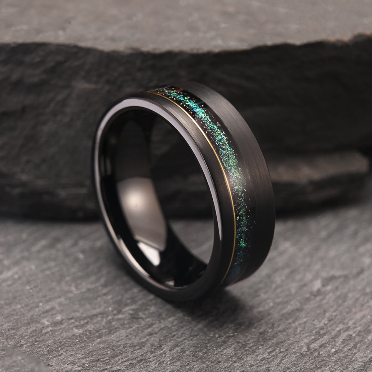 8MM Black Tungsten Carbide Ring Men's Wedding Bands Inlaid with quicksand, Engagement & Wedding Ring, Promise Ring Galaxy Rings-5