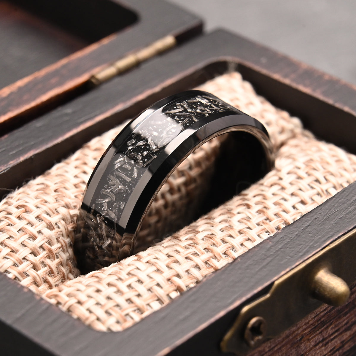8mm Black Tungsten Carbide Ring, Men's Wedding Bands, Meteorite Ring, Wedding Ring, Engagement Ring-zoom-2