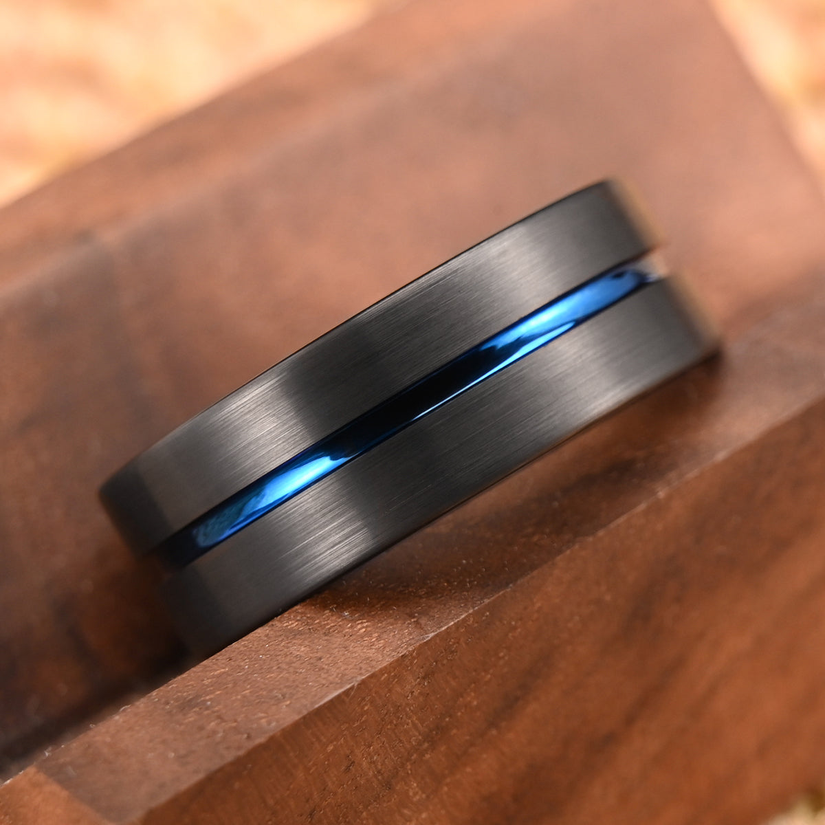 Black & Blue Tungsten Carbide Ring (4mm/6mm/8mm) – Brushed Men’s Wedding Band, Comfort Fit Promise Ring-9