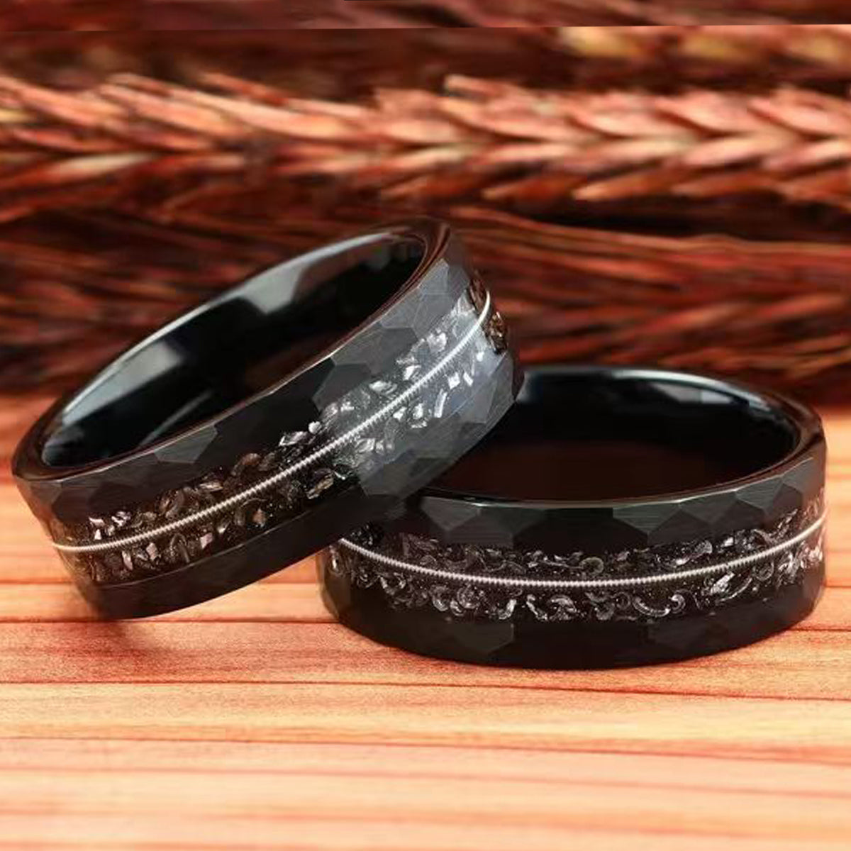 8mm Black Tungsten Carbide Ring Guitar String Ring Meteorite Ring Men's Wedding Bands Engagement Ring Wedding rings-zoom-3