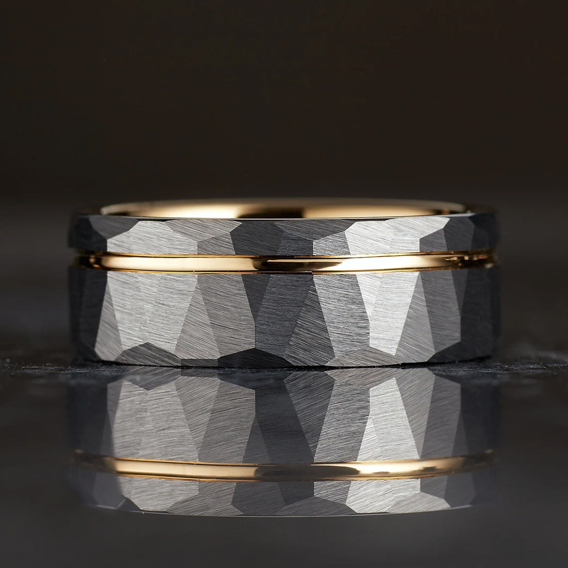 8Mm Gold Tungsten Carbide Ring Hammered Rings Men’s Wedding Bands Classic Men’s Jewelry Engagement Ring Wedding Ring-zoom-4