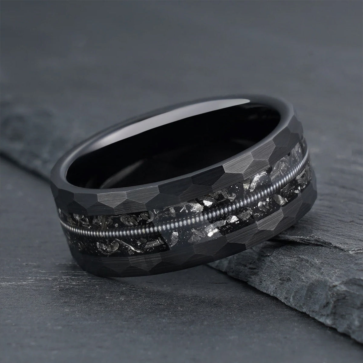 8mm Black Tungsten Carbide Ring Guitar String Ring Meteorite Ring Men's Wedding Bands Engagement Ring Wedding rings-6