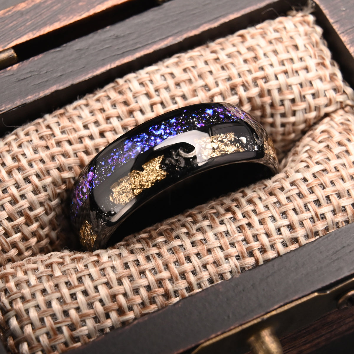 Bague en carbure de tungstène noir 8 mm, style galaxie, alliance pour homme, bague de fiançailles, bague de promesse.-2