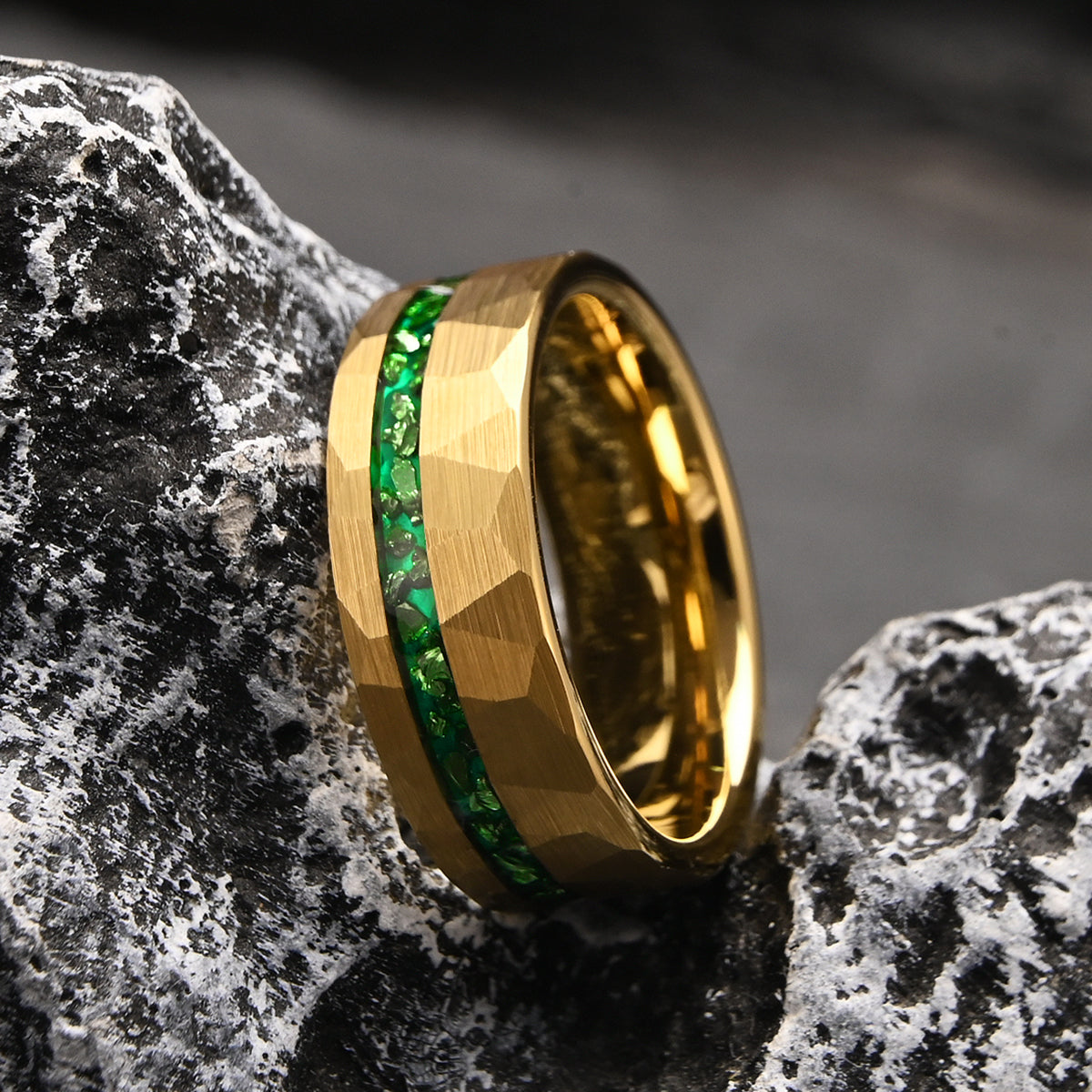 8mm Gold Color Tungsten Carbide Ring, Men's Wedding Bands, Set With Green Crystal, Engagement & Wedding Ring, Promise Rings, Crystal Ring-zoom-4