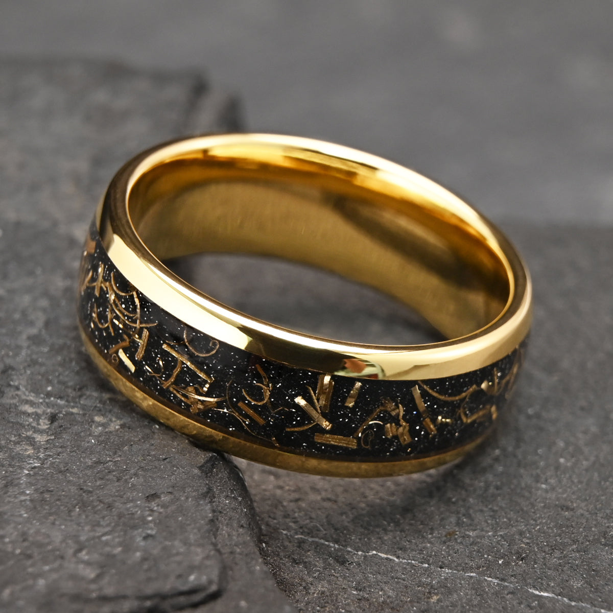 Golden tungsten carbide ring, men's wedding rings, wedding bands, set with gold wire, plated with 18K gold.-zoom-4