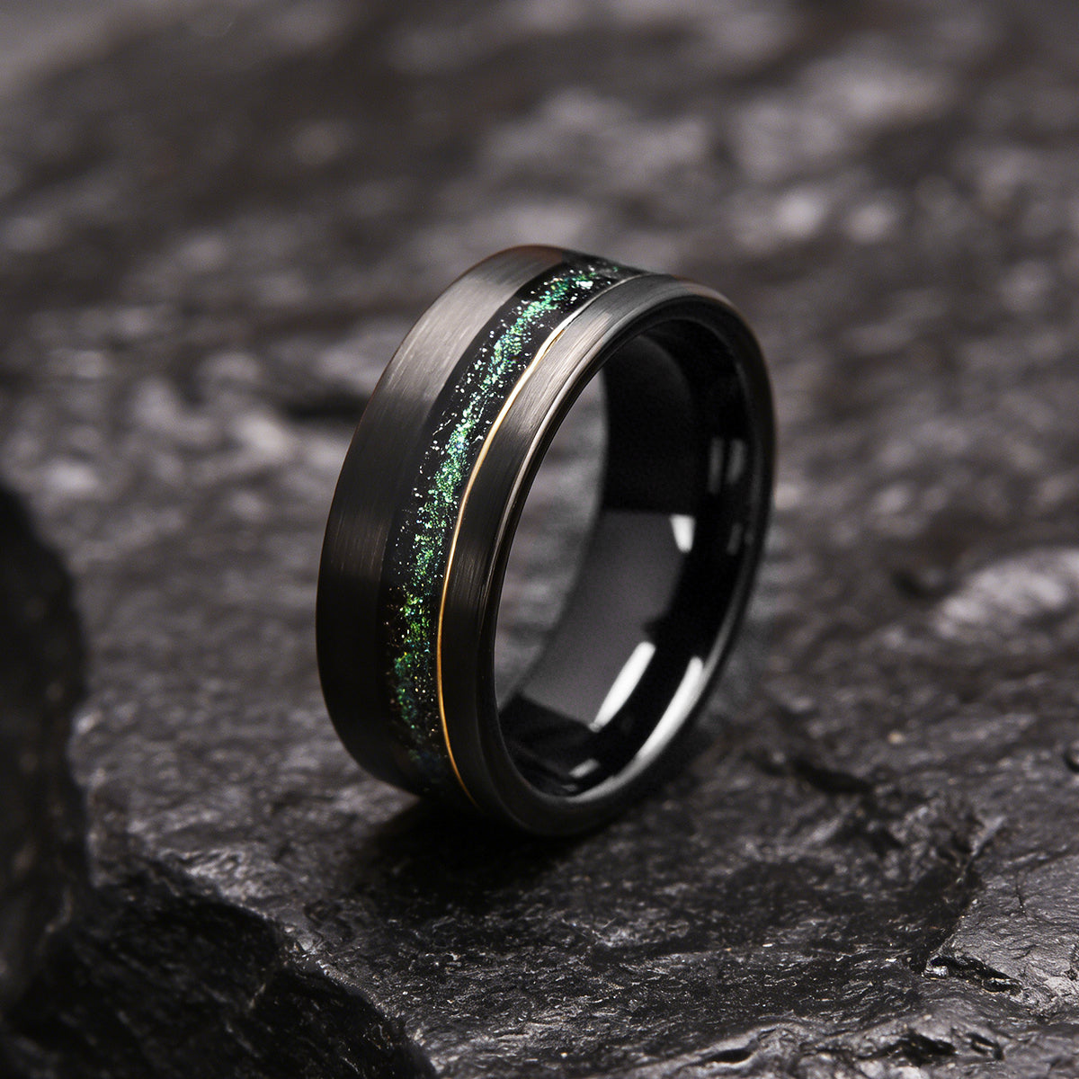 8MM Black Tungsten Carbide Ring Men's Wedding Bands Inlaid with quicksand, Engagement & Wedding Ring, Promise Ring Galaxy Rings-zoom-2