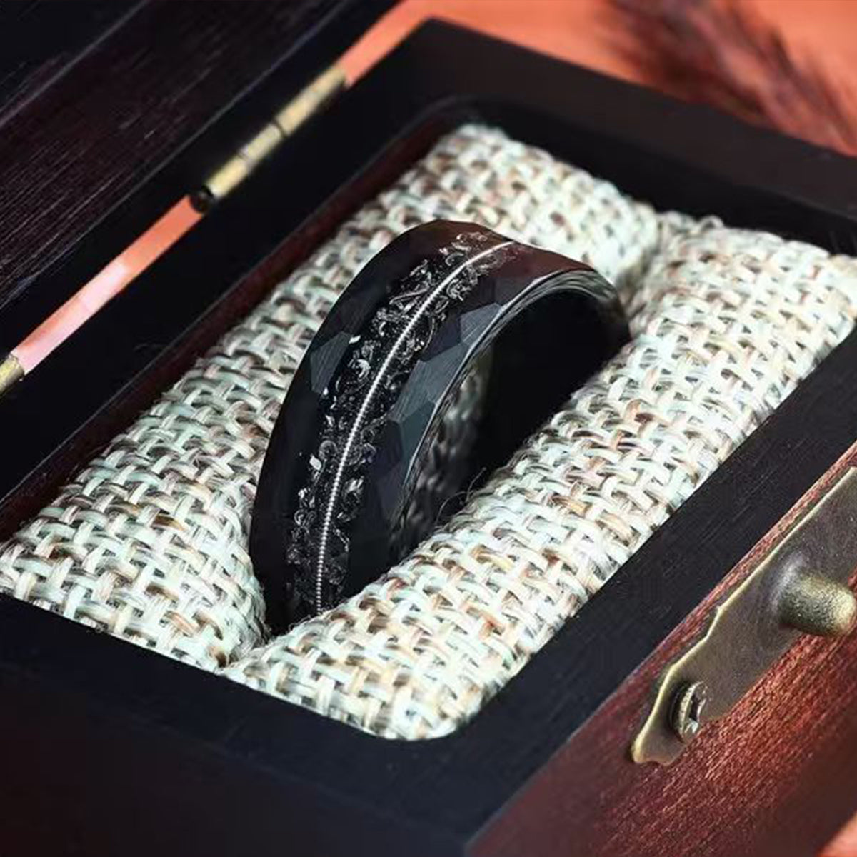 8mm Black Tungsten Carbide Ring Guitar String Ring Meteorite Ring Men's Wedding Bands Engagement Ring Wedding rings-4