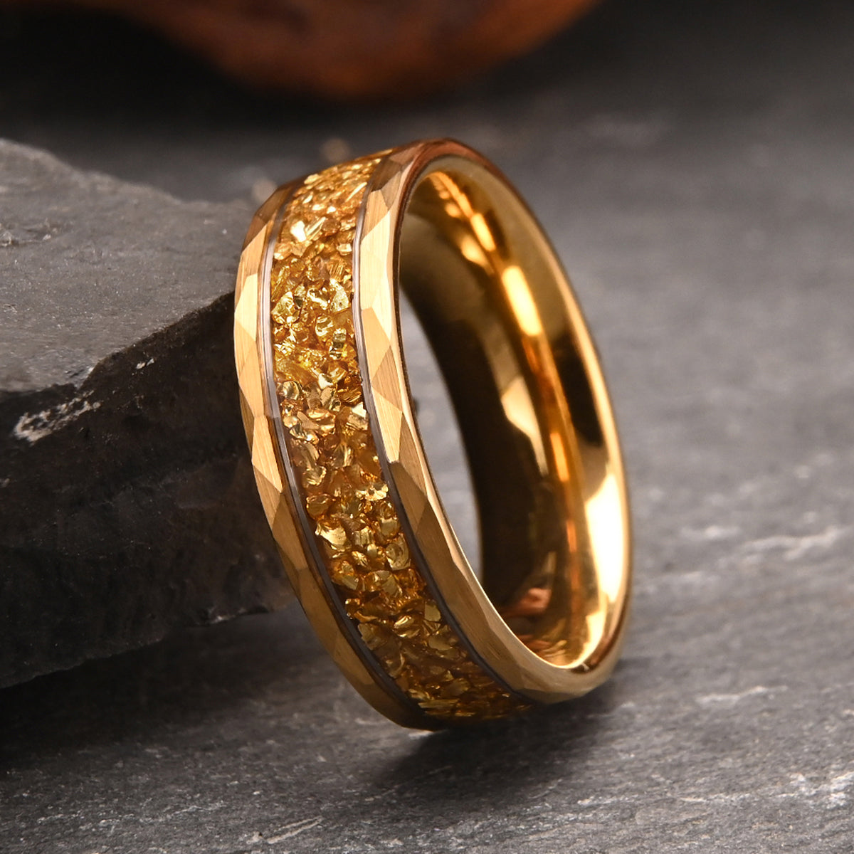 8mm Gold Color Tungsten Carbide Ring, Men's Wedding Bands, Inlaid With Gold Foil, Engagement & Wedding Rings, Comfort Fit-zoom-6