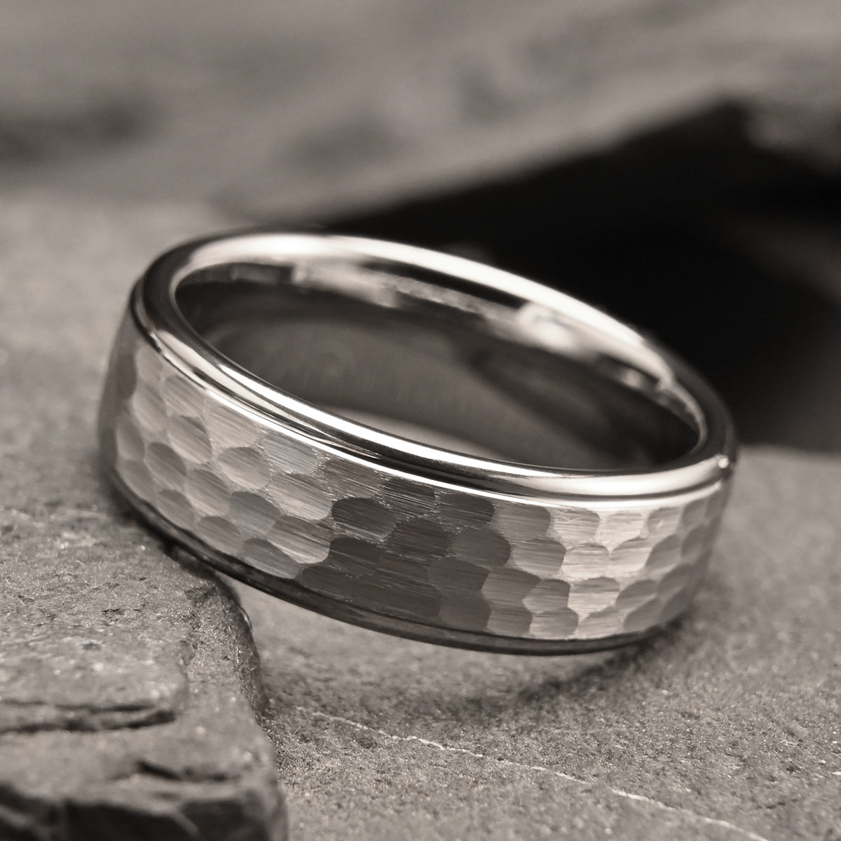 8mm Silver Color Tungsten Carbide Ring, Men's Wedding Bands, Hand-Hammered, Engagement & Wedding Ring, Promise Ring, Hammered Ring-5