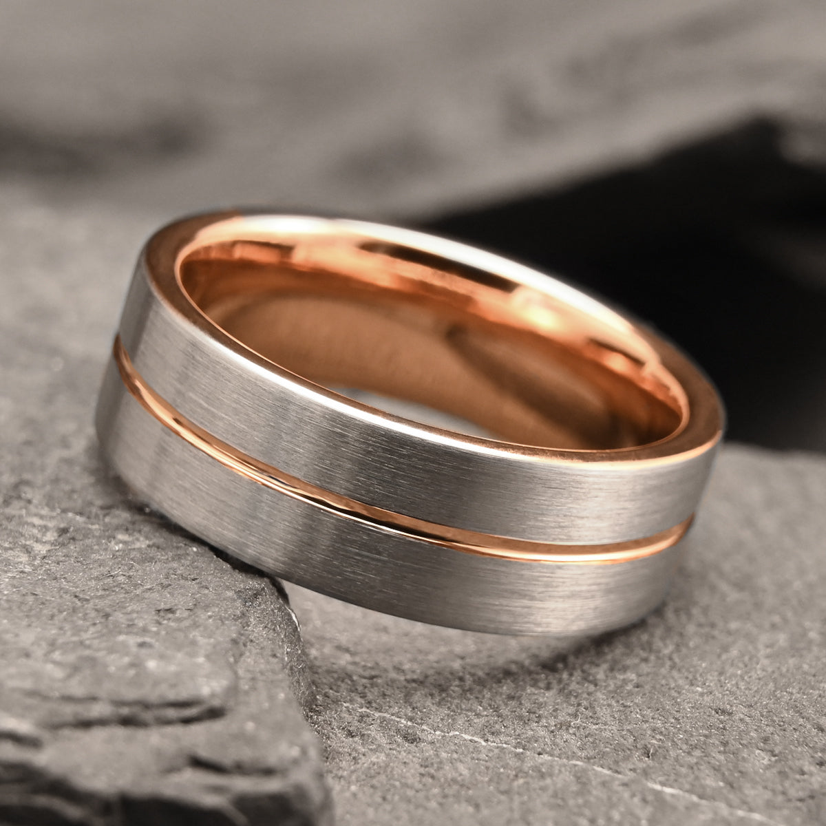 8mm/6mm Rose Gold Tungsten Carbide Ring, Men's Wedding Bands, Couple's Rings, Engagement & Wedding Rings-8