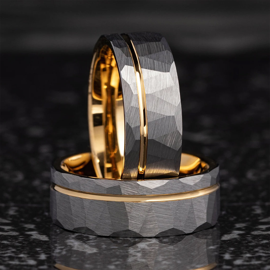 8Mm Gold Tungsten Carbide Ring Hammered Rings Men’s Wedding Bands Classic Men’s Jewelry Engagement Ring Wedding Ring-zoom-2