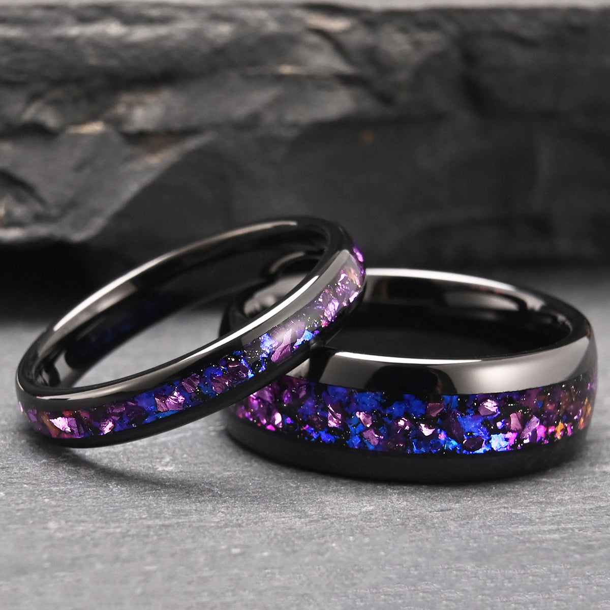 8MM/4MM Amethyst Tungsten Carbide Ring Galaxy Ring Couple's Rings Men's Wedding Ring Fashion Jewelry Engagement Ring Promise Ring-zoom-3