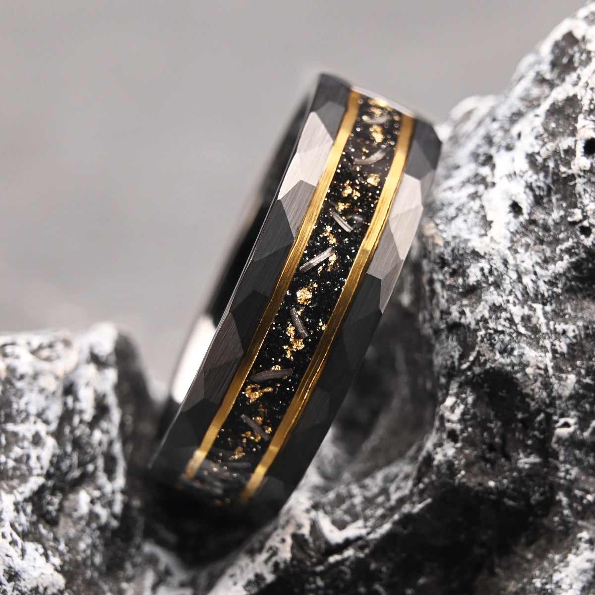 8mm Black Tungsten Carbide Ring, Men's Wedding Bands, Inlaid With Gold Foil, Engagement & Wedding Ring, Promise, Rings-6
