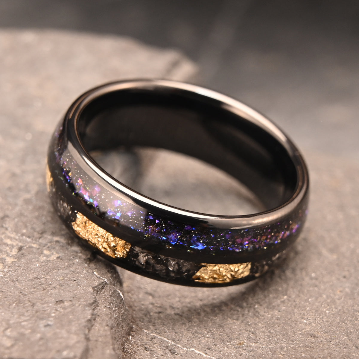 Bague en carbure de tungstène noir 8 mm, style galaxie, alliance pour homme, bague de fiançailles, bague de promesse.-zoom-5
