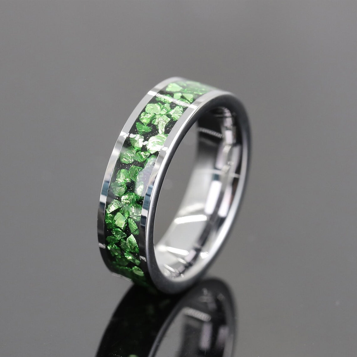 6Mm Silver Tungsten Carbide Ring Couples Ring Inlaid With Green Crystal Womens Fashion Jewelry Men's Wedding Bands Engagement Ring Wedding Ring-zoom-4