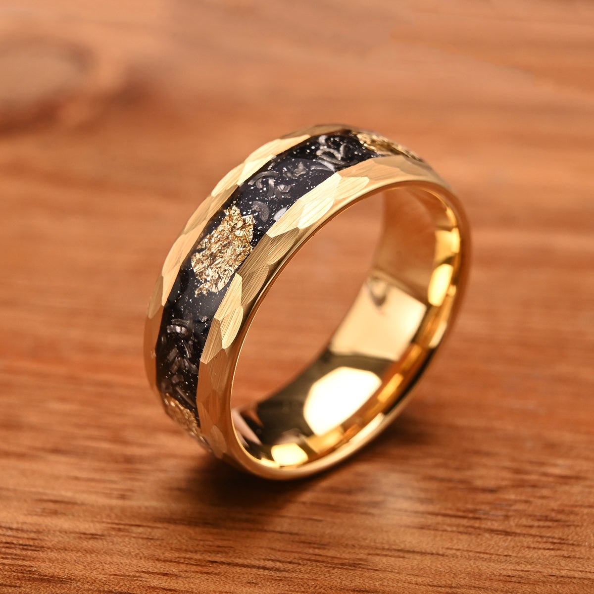 8MM Gold Color Tungsten Carbide Rin Men's Wedding Bands, Inlaid with Gold Leaf Meteorite, Engagement & Wedding Rings, Meteorite Ring, Promise Ring-zoom-3