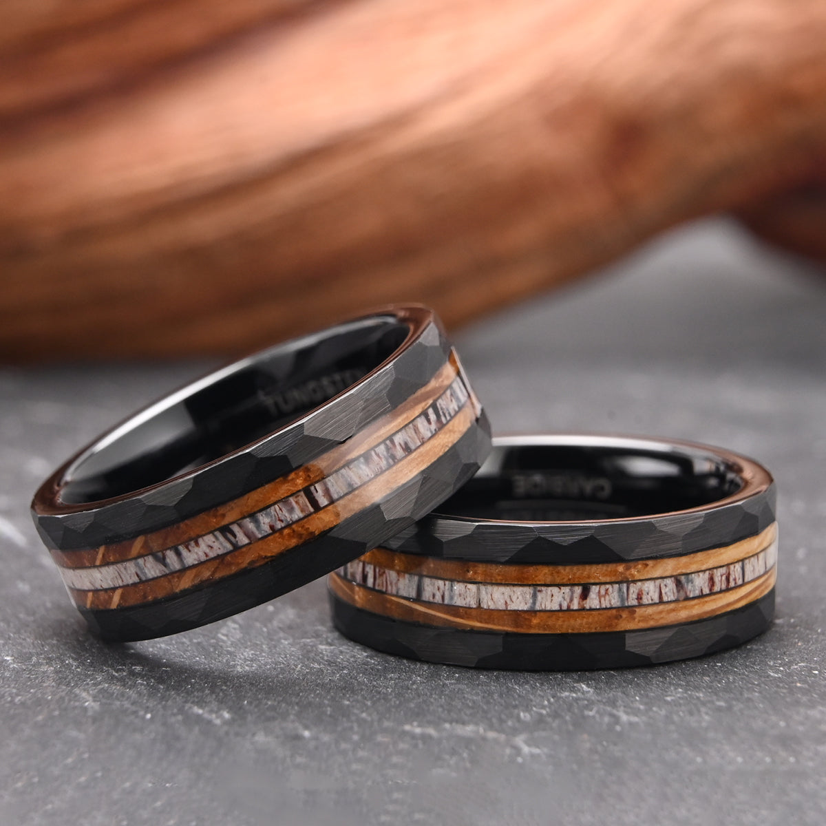 8MM Black Tungsten Carbide Ring Set With Deer Antler Men's Wedding Ring Fashion Jewelry Engagement Ring Wedding Ring